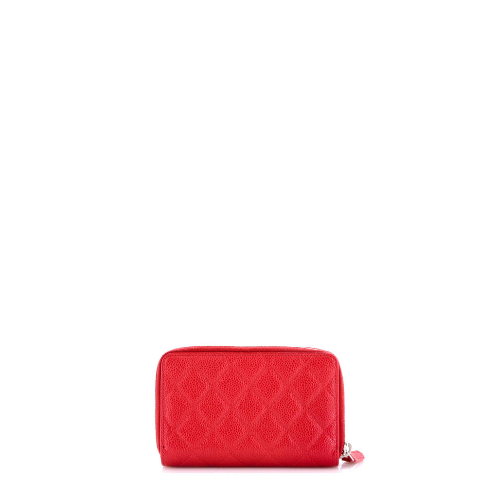 Pre Owned Chanel Double Zip Around Wallet Quilted Caviar Small