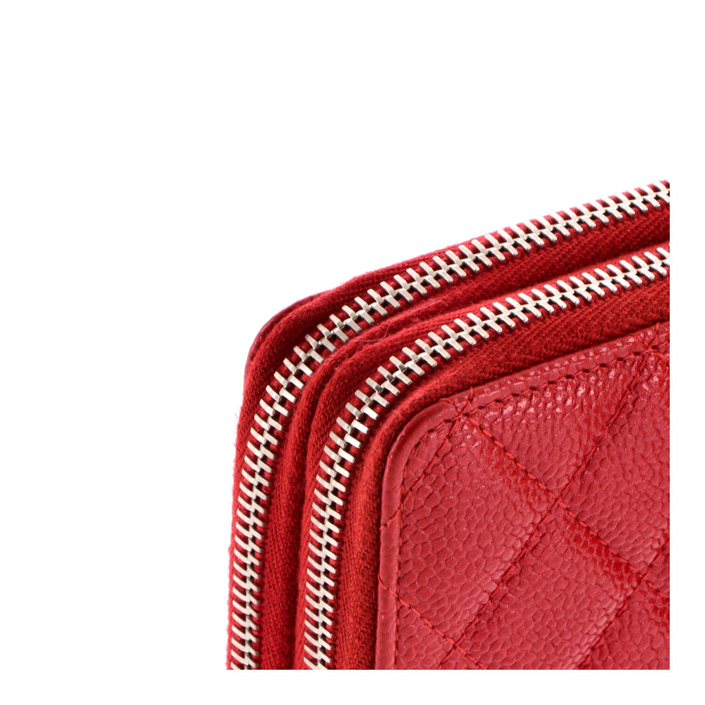 Pre Owned Chanel Double Zip Around Wallet Quilted Caviar Small