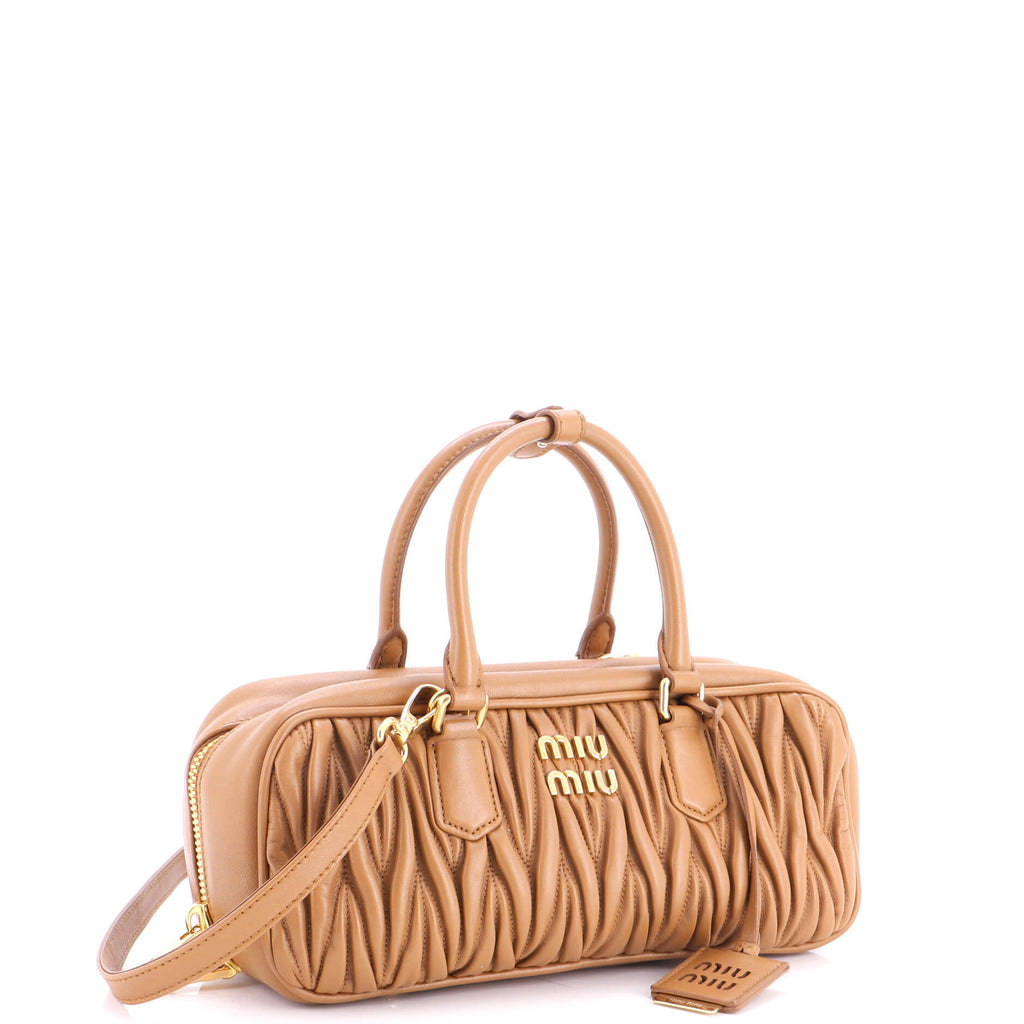 Pre Owned Miu Miu Arcadie Top Handle Bag Matelasse Leather Large