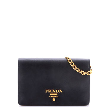 Pre Owned Prada Chain Wallet Crossbody Saffiano Leather