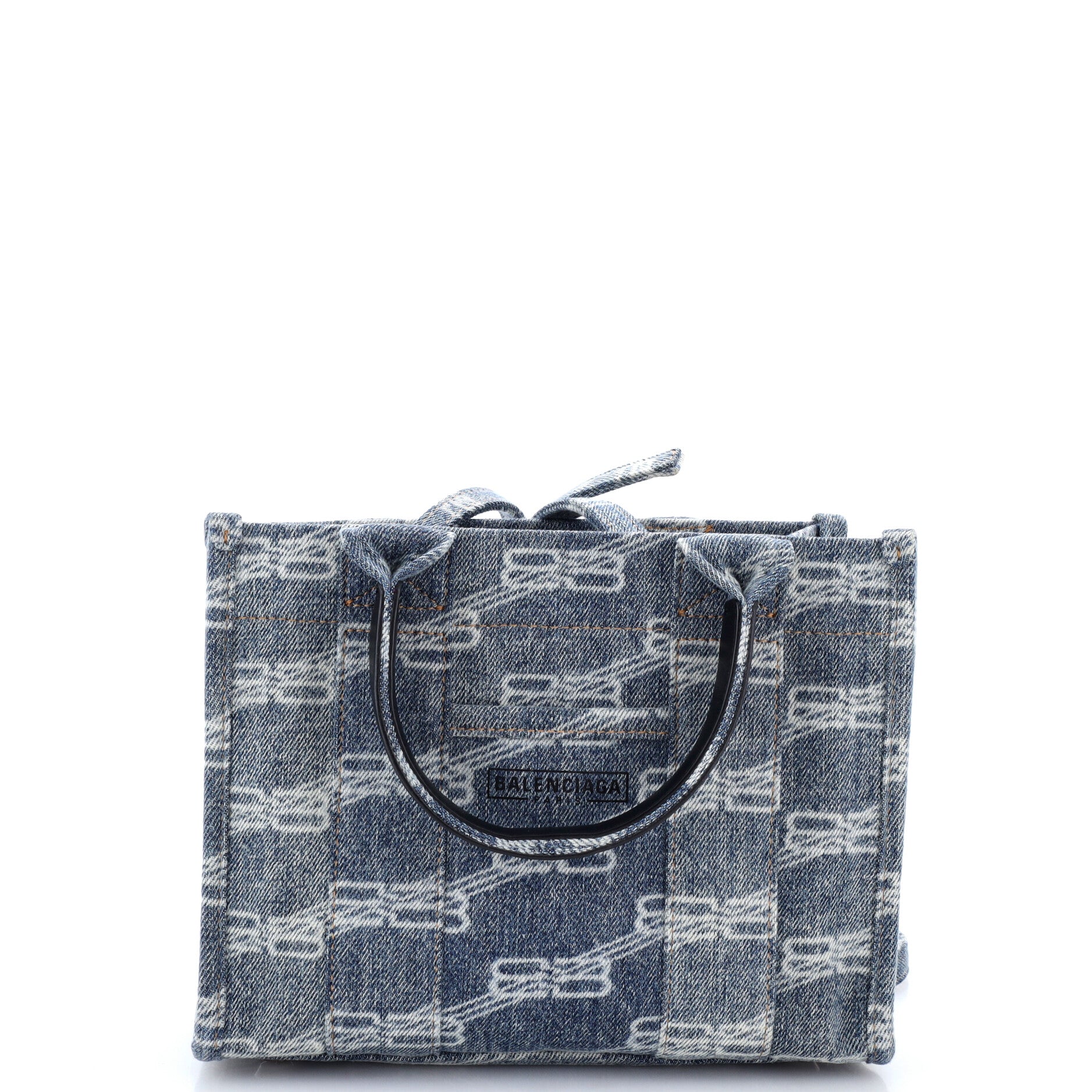 Pre Owned Balenciaga Hardware Tote BB Monogram Denim XS