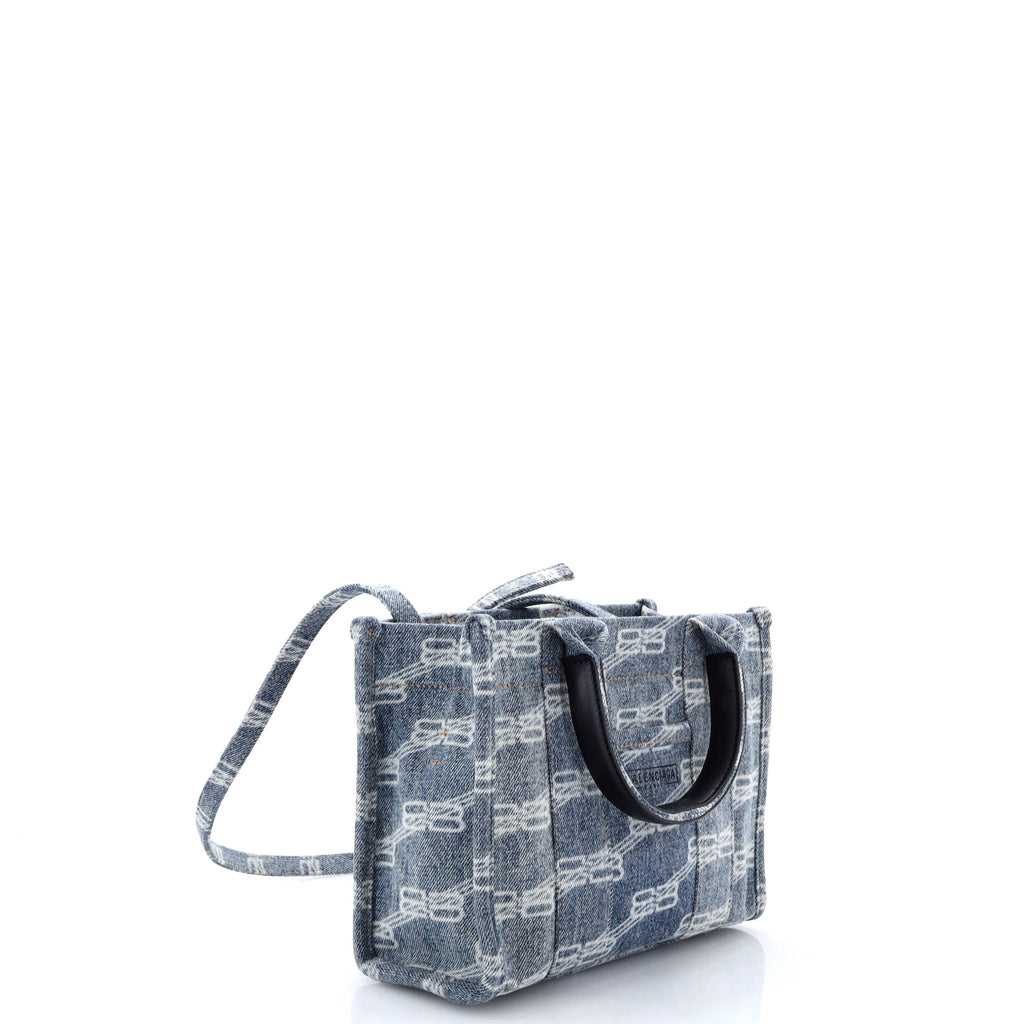 Pre Owned Balenciaga Hardware Tote BB Monogram Denim XS