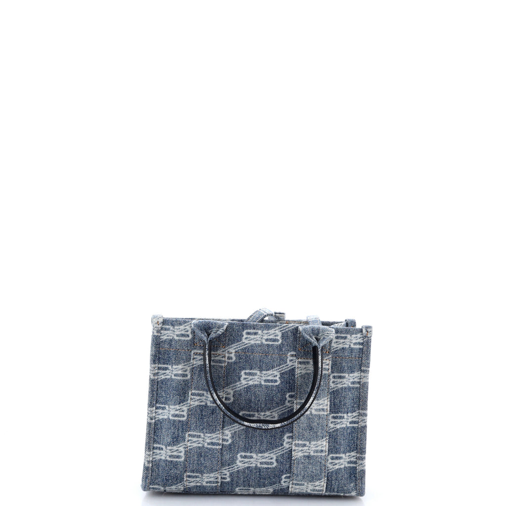 Pre Owned Balenciaga Hardware Tote BB Monogram Denim XS