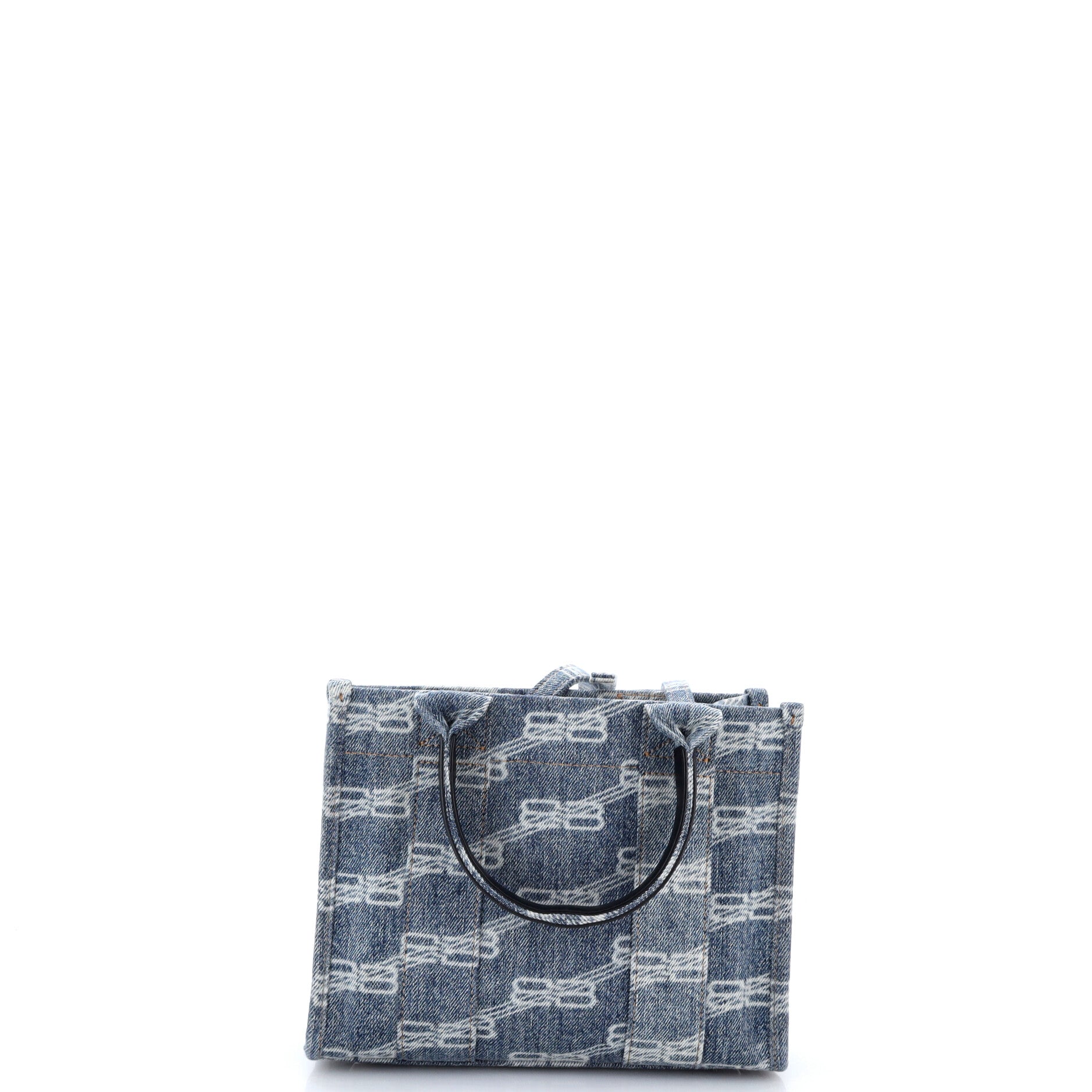 Pre Owned Balenciaga Hardware Tote BB Monogram Denim XS