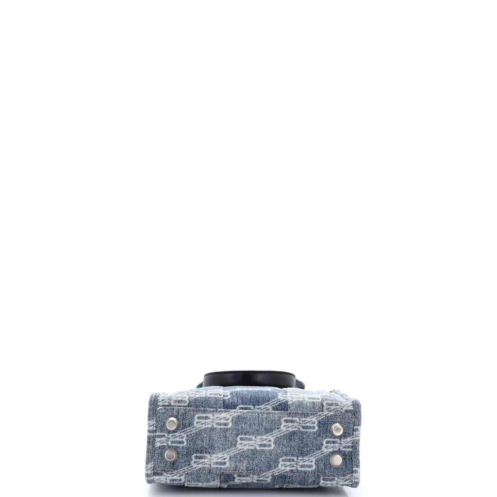 Pre Owned Balenciaga Hardware Tote BB Monogram Denim XS