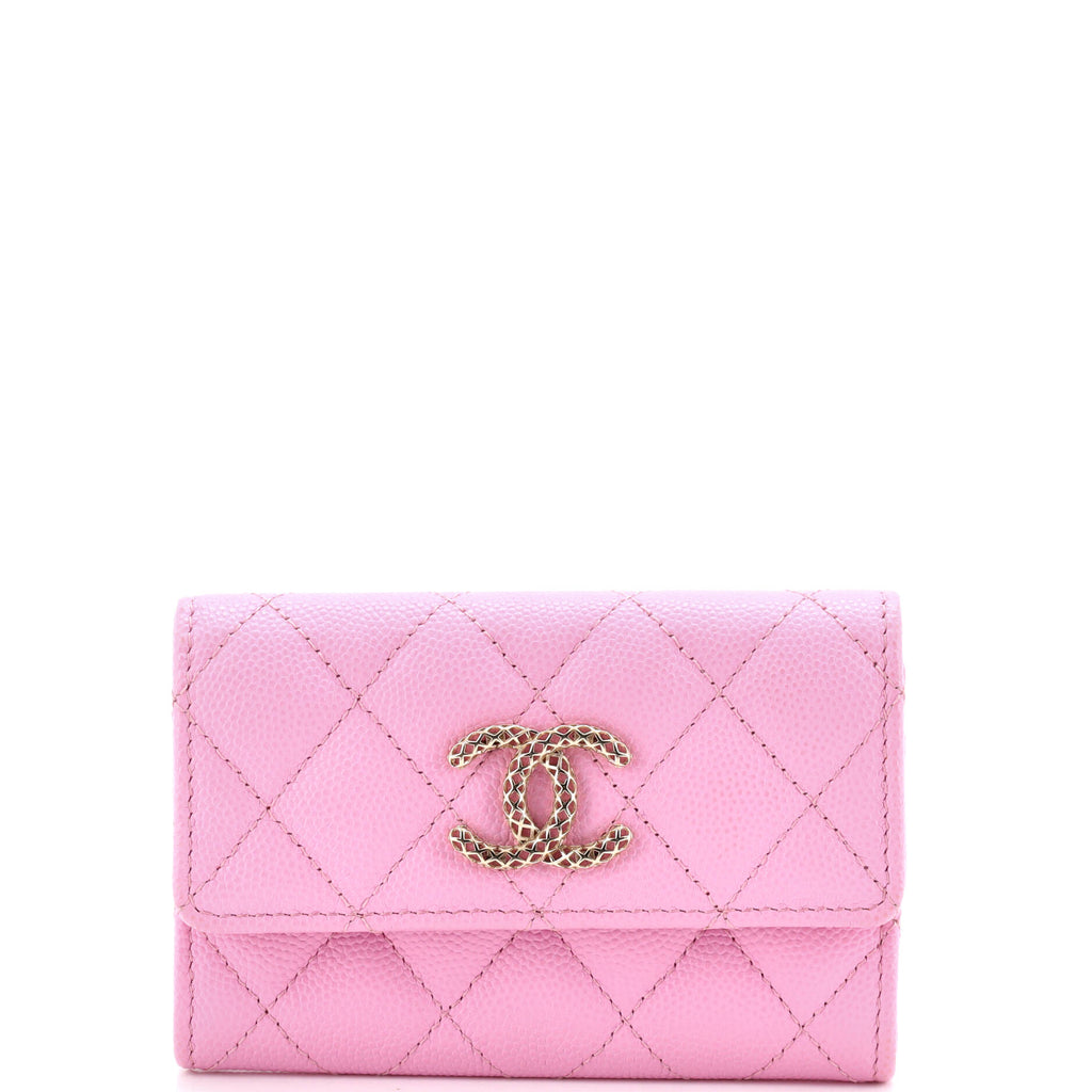Pre Owned Chanel Textured CC Flap Card Case Quilted Caviar