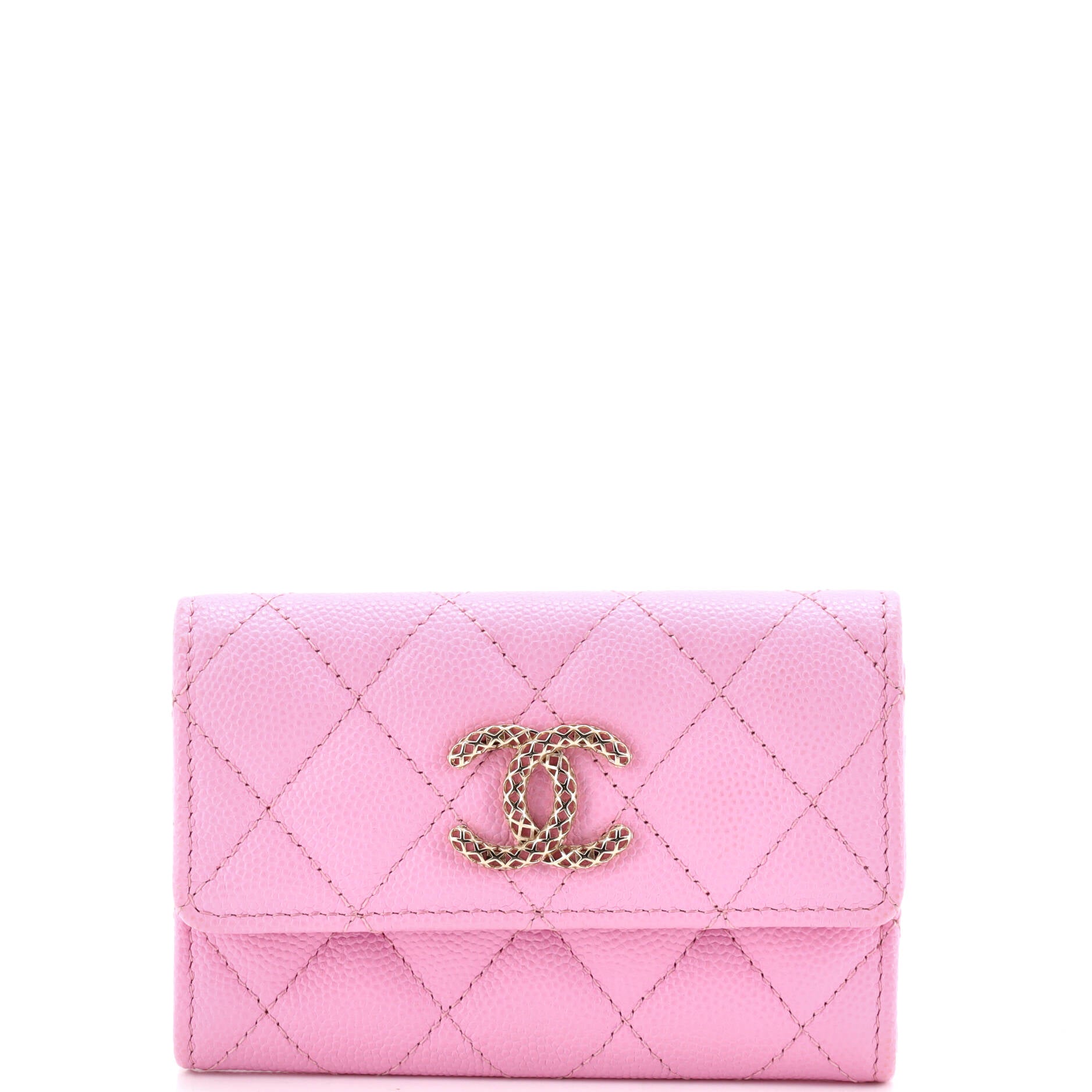 Pre Owned Chanel Textured CC Flap Card Case Quilted Caviar