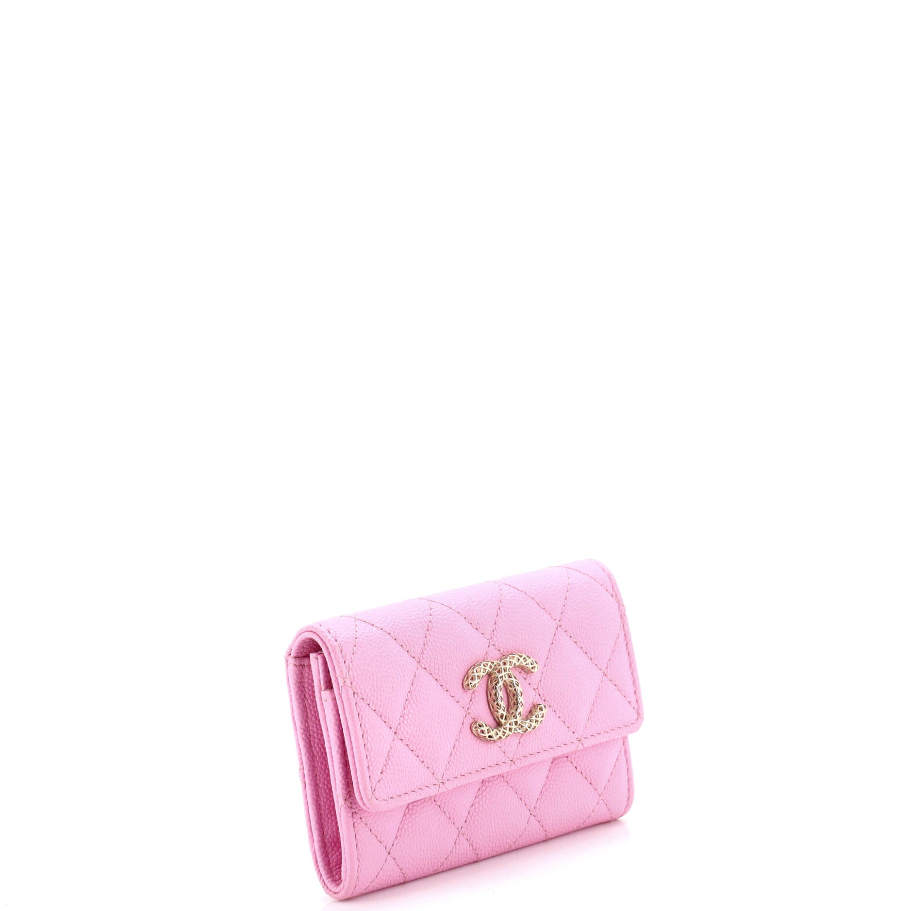 Pre Owned Chanel Textured CC Flap Card Case Quilted Caviar