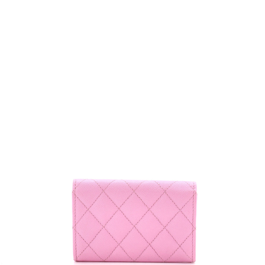 Pre Owned Chanel Textured CC Flap Card Case Quilted Caviar