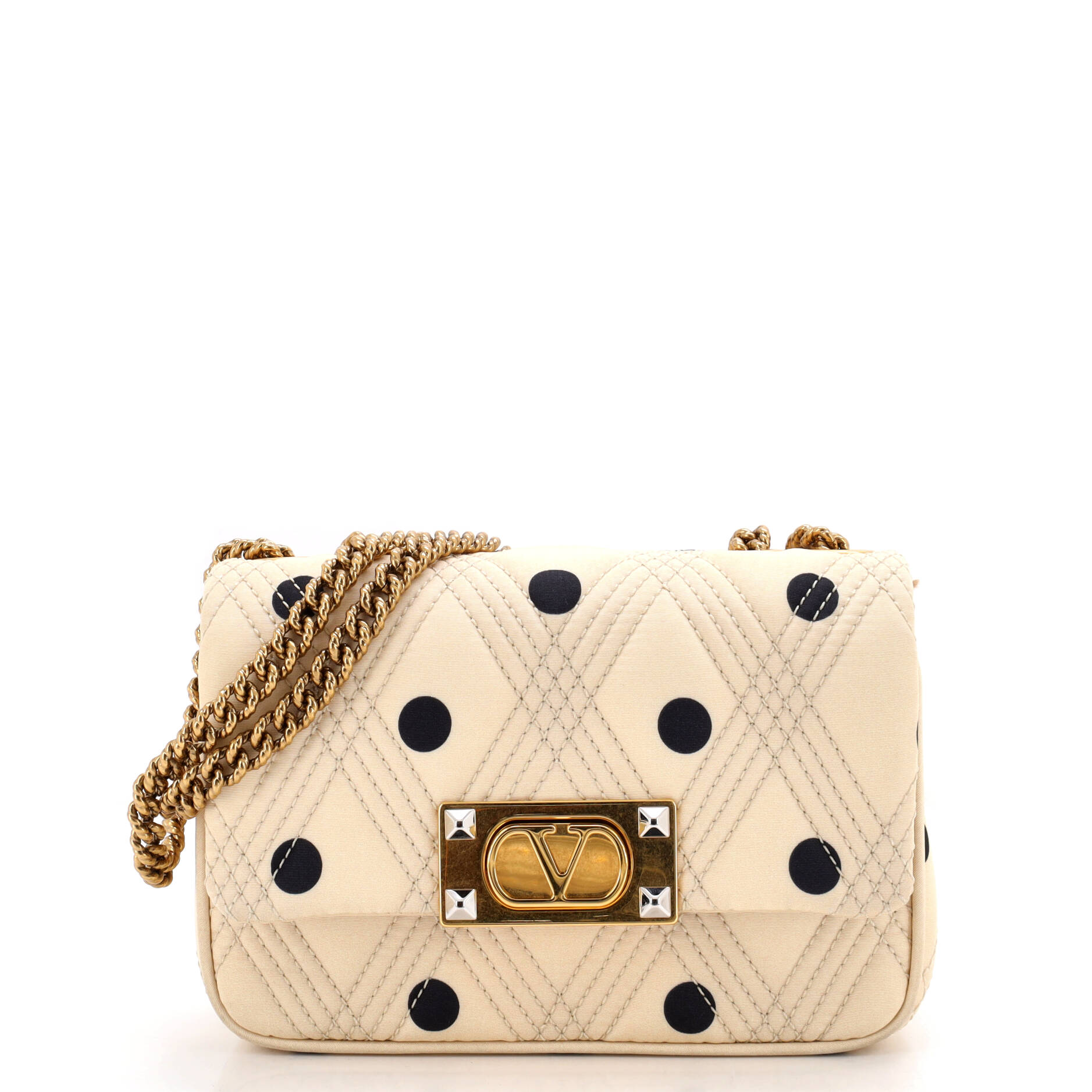 Pre Owned Valentino Garavani Quiltie 67 Chain Flap Bag Printed Satin Small