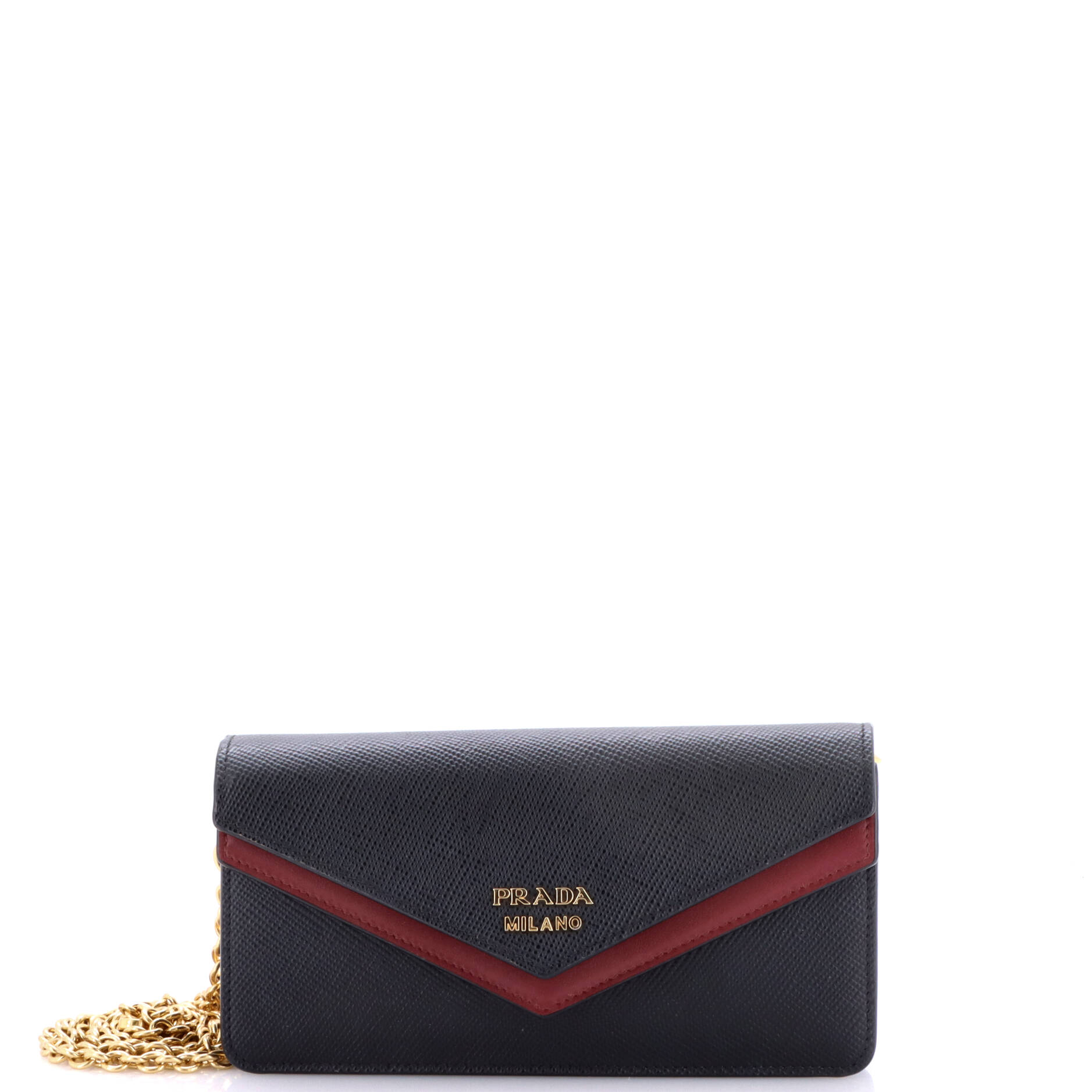 Pre Owned Prada Envelope Double Flap Wallet on Chain Saffiano Leather
