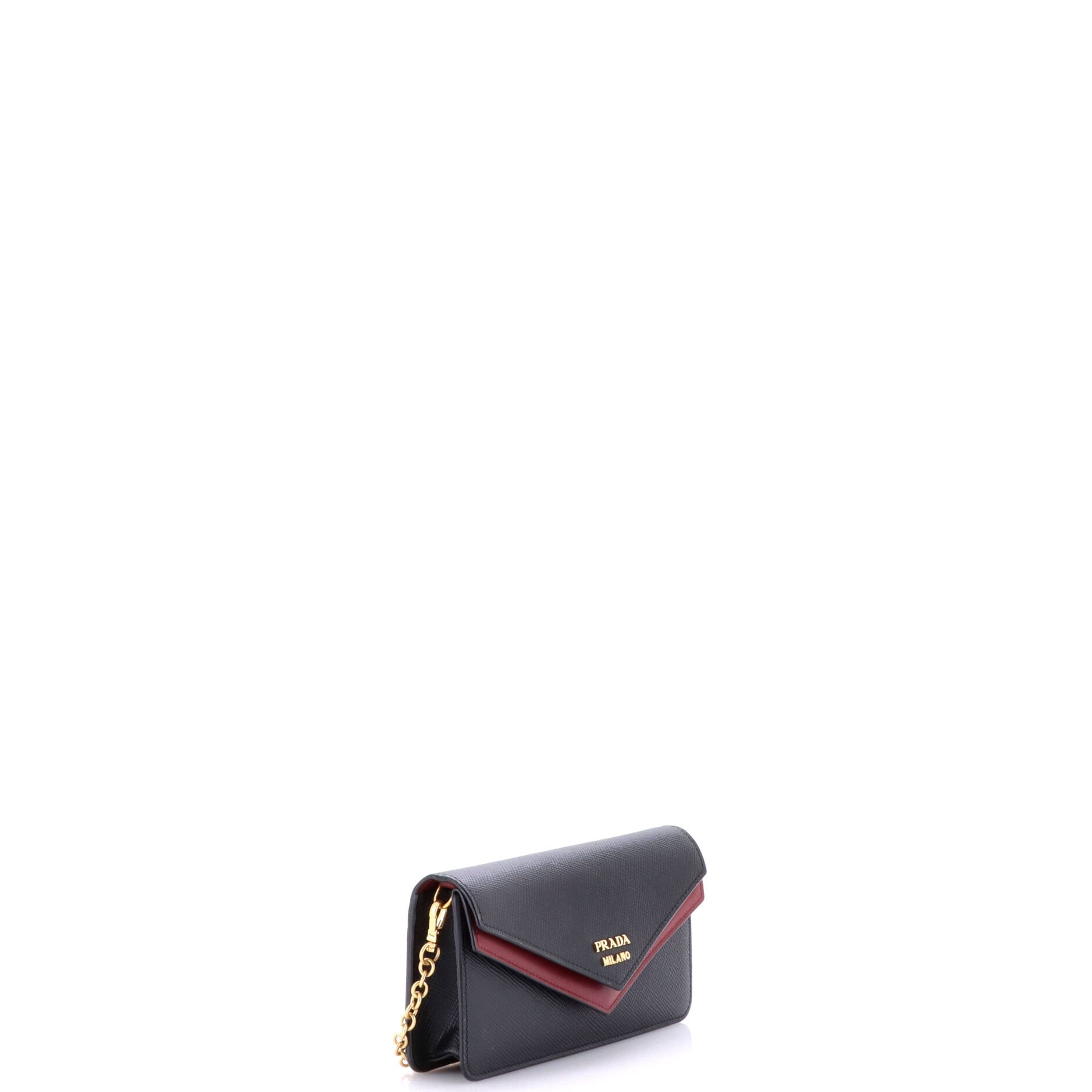 Pre Owned Prada Envelope Double Flap Wallet on Chain Saffiano Leather