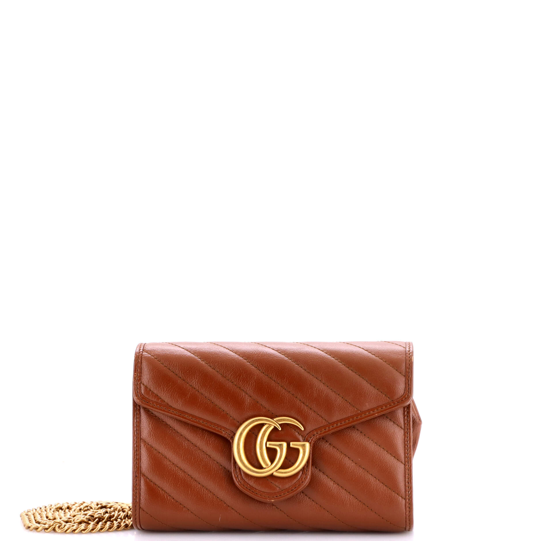 Pre Owned Gucci GG Marmont Chain Wallet Diagonal Quilted Leather Mini
