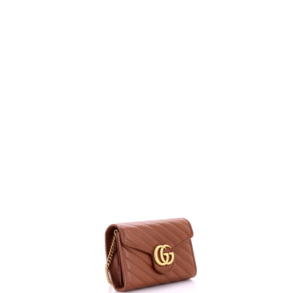 Pre Owned Gucci GG Marmont Chain Wallet Diagonal Quilted Leather Mini