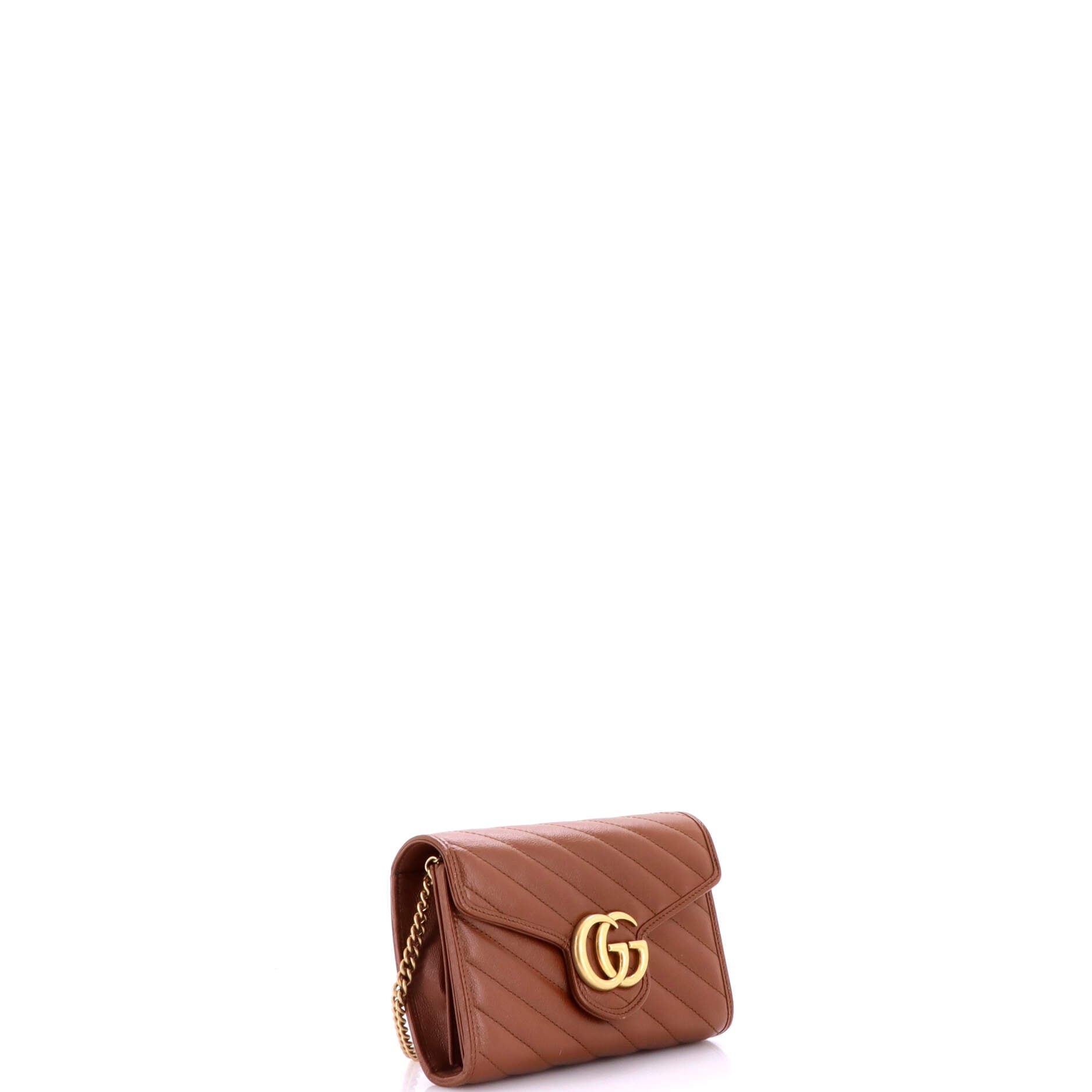 Pre Owned Gucci GG Marmont Chain Wallet Diagonal Quilted Leather Mini