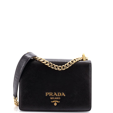 Pre Owned Prada Chain Flap Crossbody Bag Vernice Saffiano Leather Small
