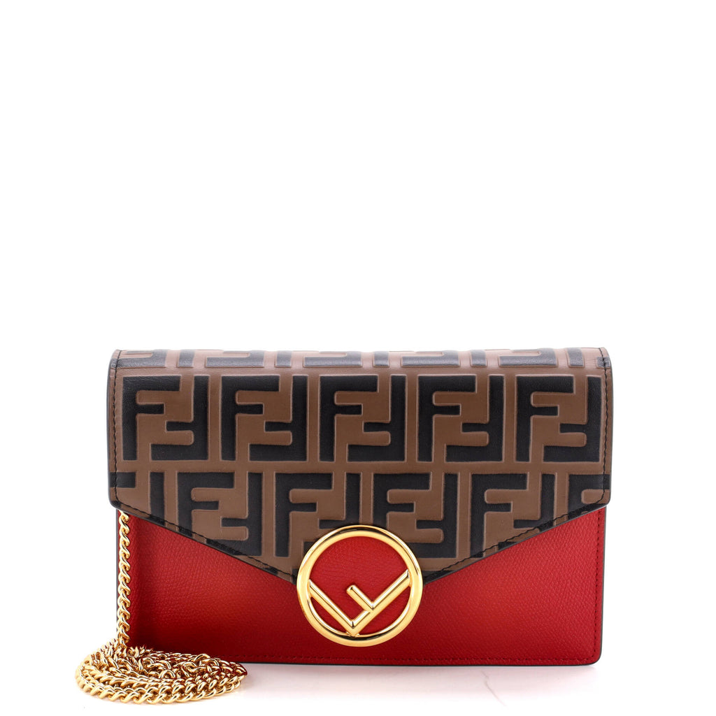 Pre Owned Fendi F is Fendi Envelope Wallet on Chain Zucca Embossed Leather