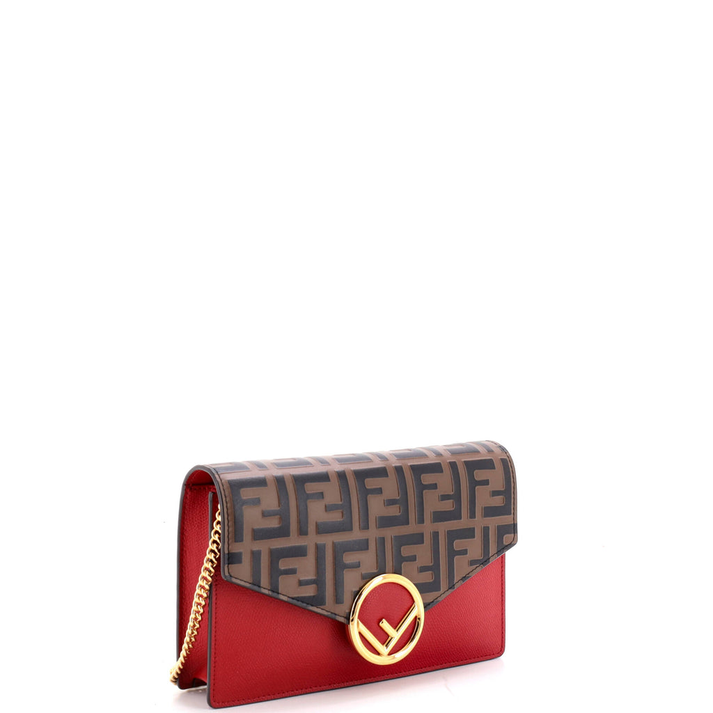 Pre Owned Fendi F is Fendi Envelope Wallet on Chain Zucca Embossed Leather