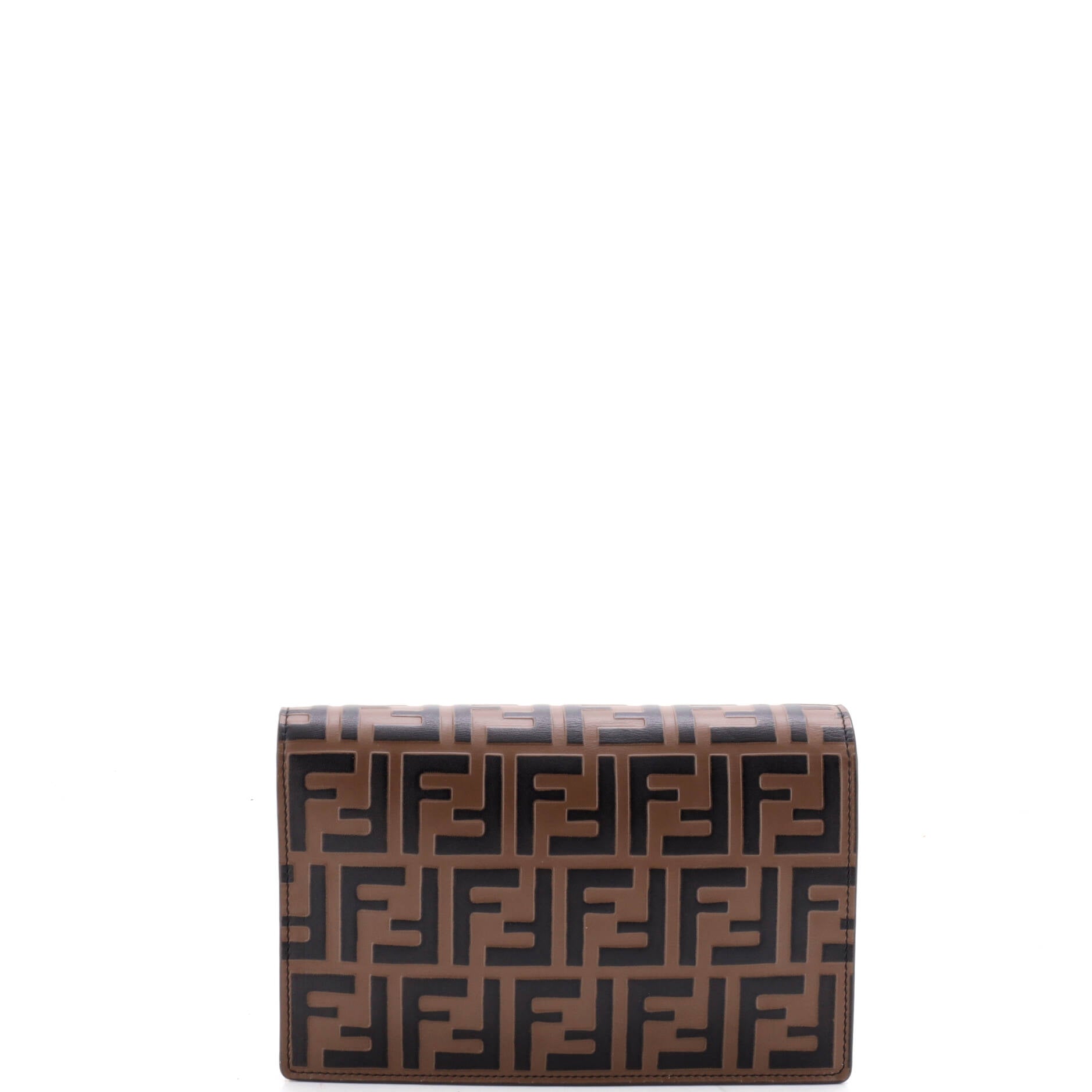 Pre Owned Fendi F is Fendi Envelope Wallet on Chain Zucca Embossed Leather