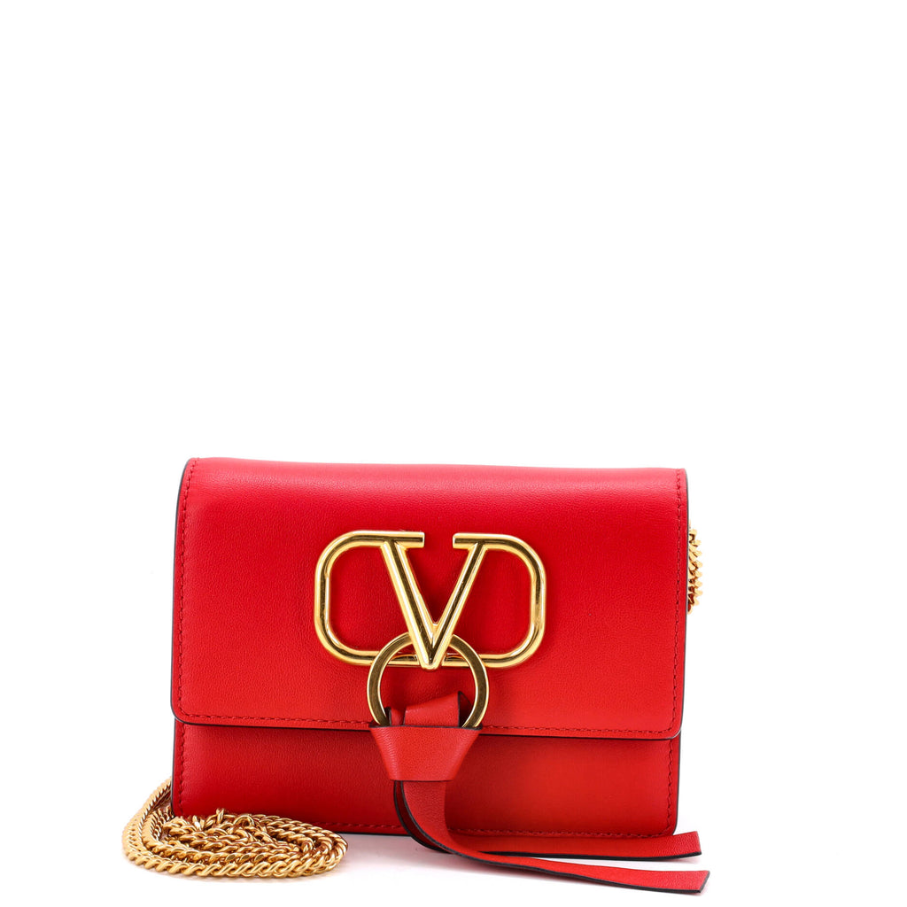 Pre Owned Valentino Garavani VRing Crossbody Bag Leather Mini