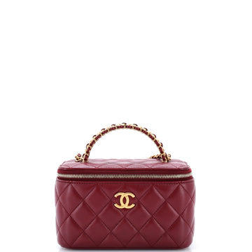 Pre Owned Chanel Pick Me Up Top Handle Vanity Case with Chain Quilted Lambskin Small