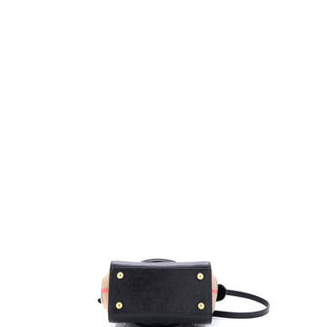 Pre Owned Burberry Banwell Tote Leather and House Check Canvas Mini
