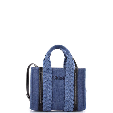 Pre Owned Chloe Woody Convertible Tote Braided Denim Small