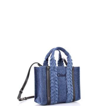 Pre Owned Chloe Woody Convertible Tote Braided Denim Small