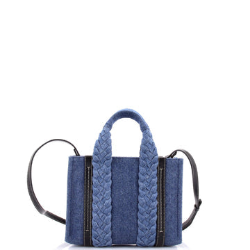 Pre Owned Chloe Woody Convertible Tote Braided Denim Small