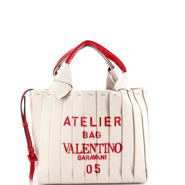 Pre Owned Valentino Garavani Atelier 05 Tote Pleated Canvas Medium
