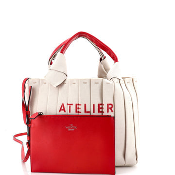 Pre Owned Valentino Garavani Atelier 05 Tote Pleated Canvas Medium