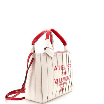 Pre Owned Valentino Garavani Atelier 05 Tote Pleated Canvas Medium