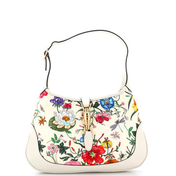 Pre Owned Gucci Jackie Hobo Flora Canvas with Leather Medium