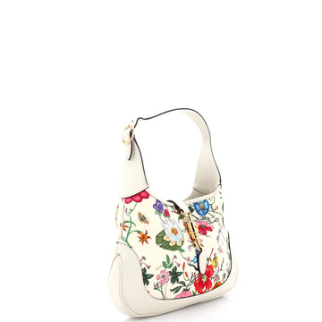 Pre Owned Gucci Jackie Hobo Flora Canvas with Leather Medium