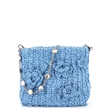 Pre Owned Miu Miu Flower Crystal Chain Shoulder Bag Woven Raffia