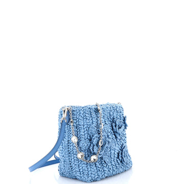 Pre Owned Miu Miu Flower Crystal Chain Shoulder Bag Woven Raffia