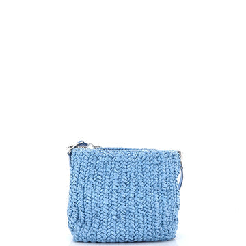 Pre Owned Miu Miu Flower Crystal Chain Shoulder Bag Woven Raffia