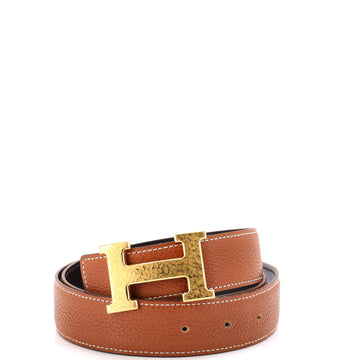 Pre Owned Hermes Constance Martelee H Reversible Belt Leather with Hammered Hardware Medium