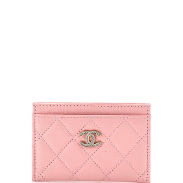 Pre Owned Chanel Crystal CC Card Holder Quilted Caviar