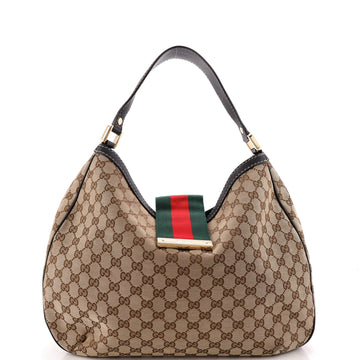 Pre Owned Gucci New Ladies Web Hobo GG Canvas Large