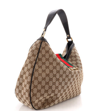 Pre Owned Gucci New Ladies Web Hobo GG Canvas Large