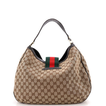 Pre Owned Gucci New Ladies Web Hobo GG Canvas Large