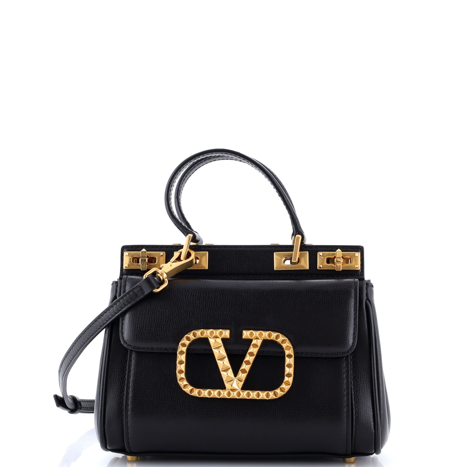 Pre Owned Valentino Garavani Rockstud Alcove Double Handle Bag Leather Small