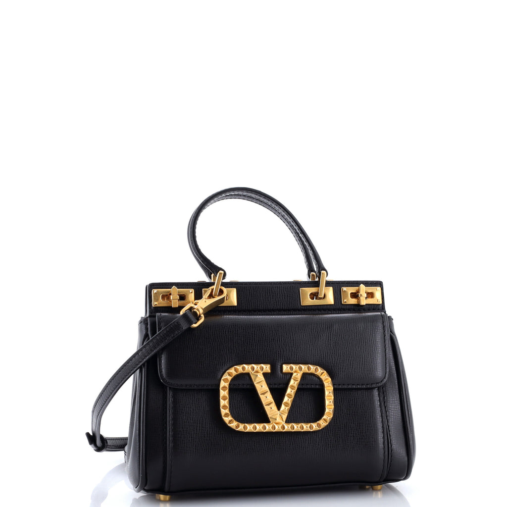 Pre Owned Valentino Garavani Rockstud Alcove Double Handle Bag Leather Small