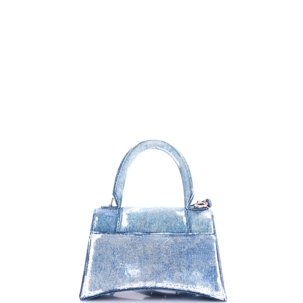 Pre Owned Balenciaga Hourglass Top Handle Bag Denim Printed Leather Small