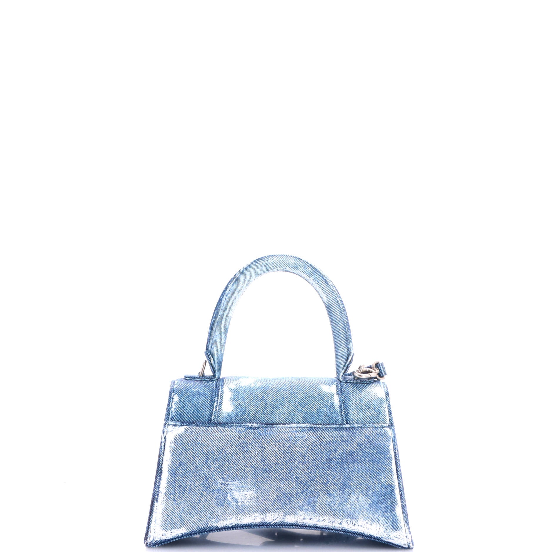 Pre Owned Balenciaga Hourglass Top Handle Bag Denim Printed Leather Small