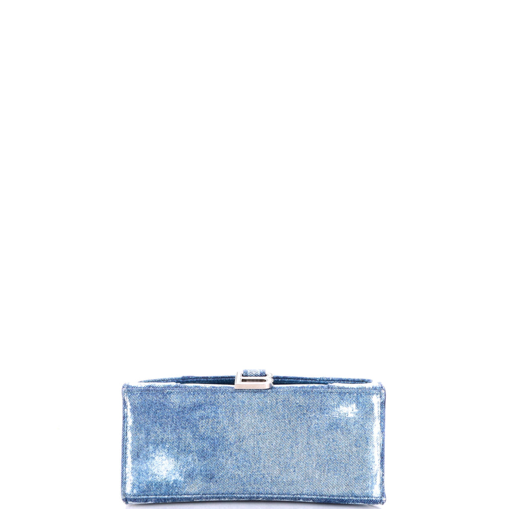 Pre Owned Balenciaga Hourglass Top Handle Bag Denim Printed Leather Small