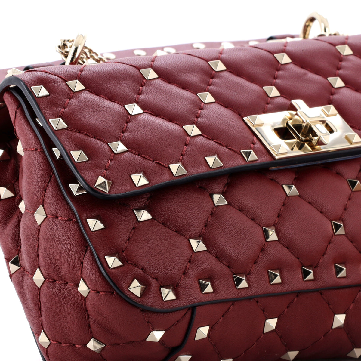 Pre Owned Valentino Garavani Rockstud Spike Flap Bag Quilted Leather Small
