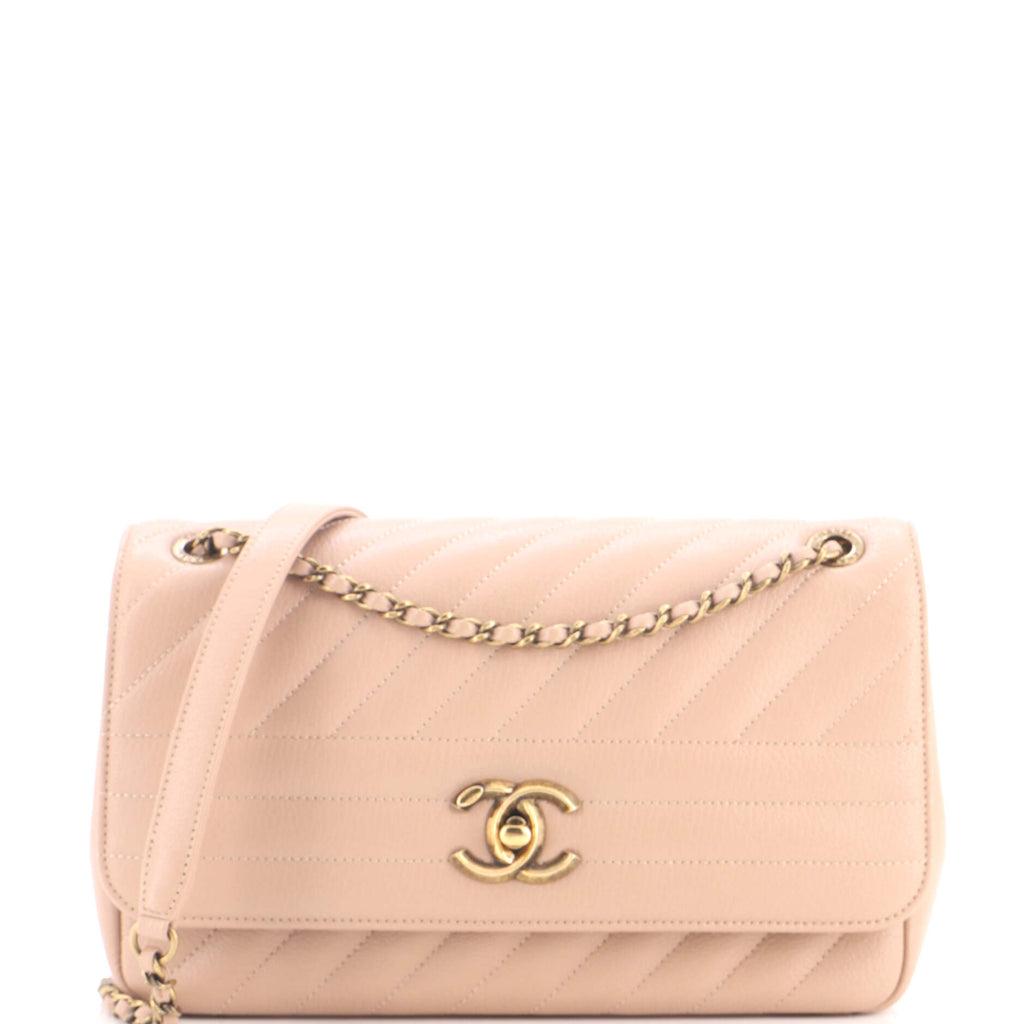 Pre Owned Chanel CC Flap Bag Diagonal Quilted Goatskin Medium