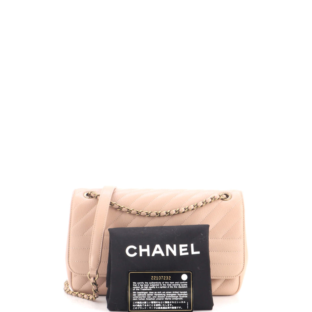 Pre Owned Chanel CC Flap Bag Diagonal Quilted Goatskin Medium